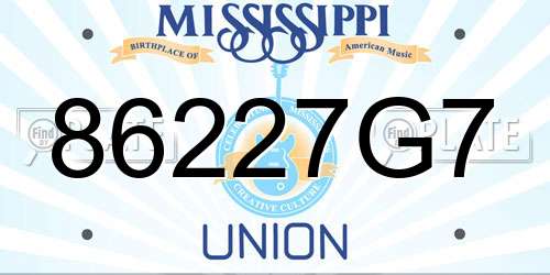 86227G7 Mississippi License Plate