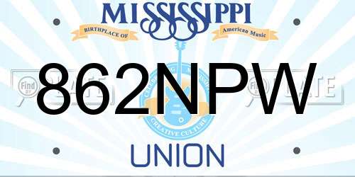 862NPW Mississippi License Plate