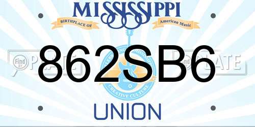 862SB6 Mississippi License Plate