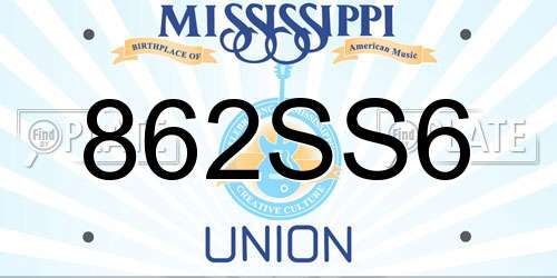 862SS6 Mississippi License Plate