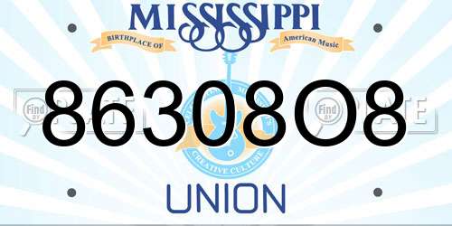 86308O8 Mississippi License Plate
