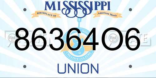86364O6 Mississippi License Plate