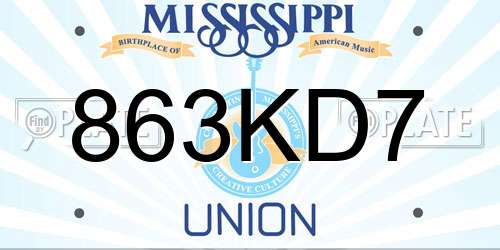 863KD7 Mississippi License Plate