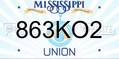 863KO2 Mississippi License Plate