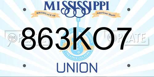 863KO7 Mississippi License Plate