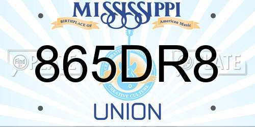 865DR8 Mississippi License Plate