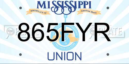 865FYR Mississippi License Plate