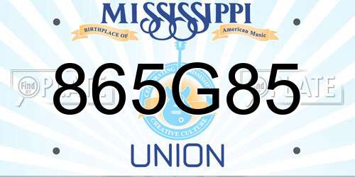 865G85 Mississippi License Plate