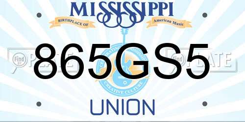 865GS5 Mississippi License Plate