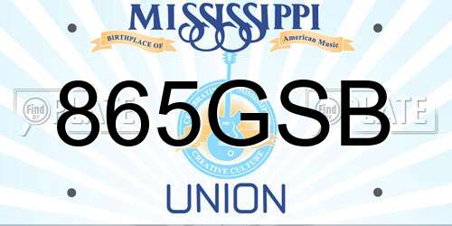 865GSB Mississippi License Plate