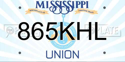 865KHL Mississippi License Plate