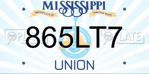 865LT7 Mississippi License Plate