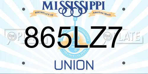 865LZ7 Mississippi License Plate
