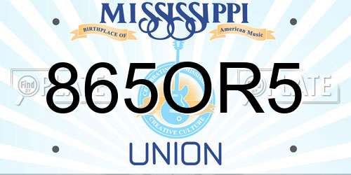 865OR5 Mississippi License Plate