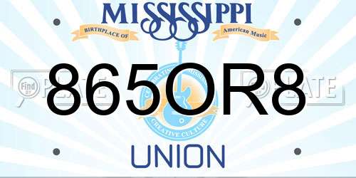 865OR8 Mississippi License Plate