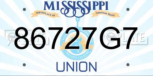 86727G7 Mississippi License Plate