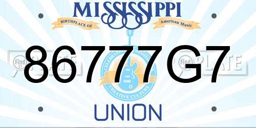 86777G7 Mississippi License Plate