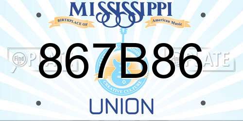 867B86 Mississippi License Plate