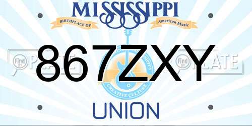 867ZXY Mississippi License Plate