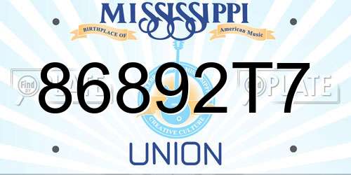 86892T7 Mississippi License Plate