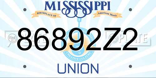 86892Z2 Mississippi License Plate