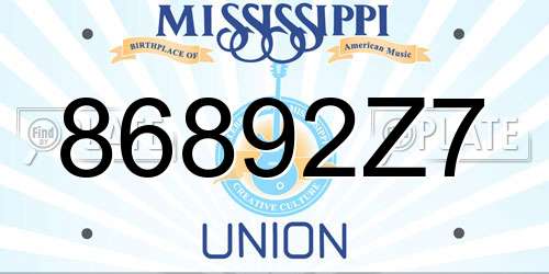 86892Z7 Mississippi License Plate