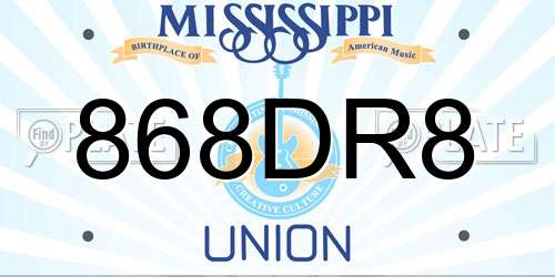 868DR8 Mississippi License Plate