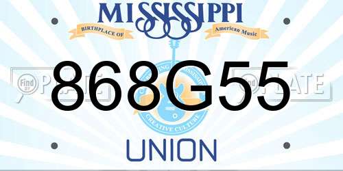 868G55 Mississippi License Plate
