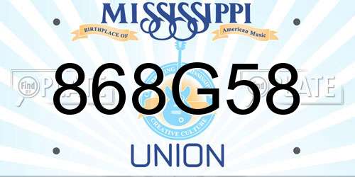 868G58 Mississippi License Plate