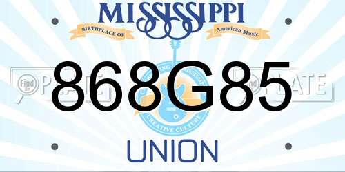 868G85 Mississippi License Plate