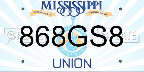 868GS8 Mississippi License Plate