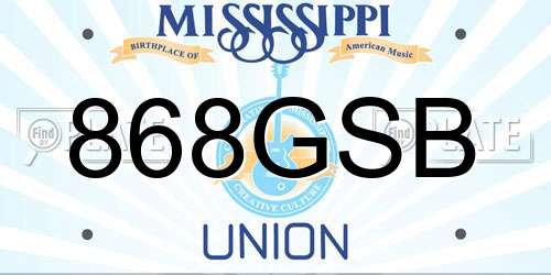 868GSB Mississippi License Plate