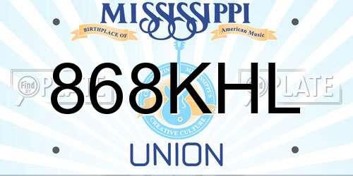 868KHL Mississippi License Plate