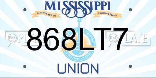 868LT7 Mississippi License Plate