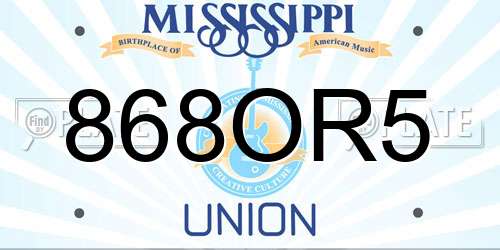 868OR5 Mississippi License Plate