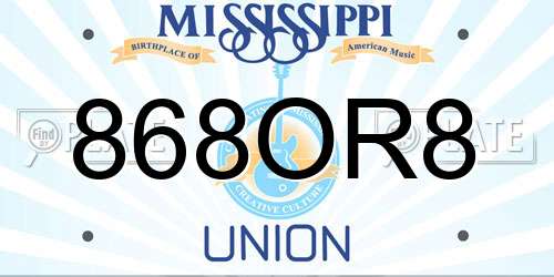 868OR8 Mississippi License Plate