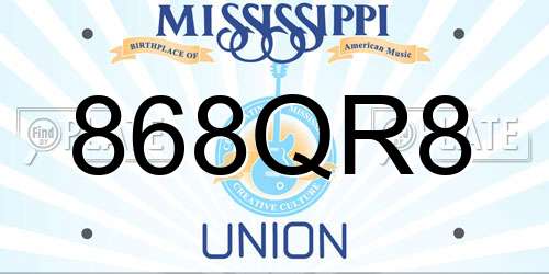 868QR8 Mississippi License Plate