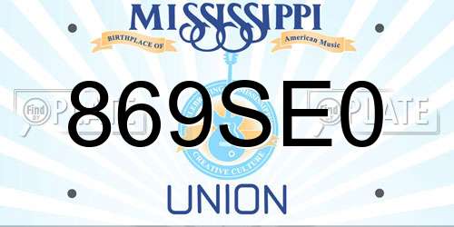 869SE0 Mississippi License Plate