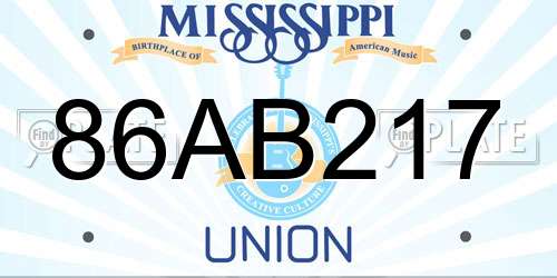 86AB217 Mississippi License Plate