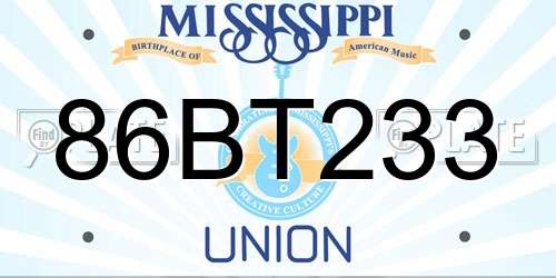 86BT233 Mississippi License Plate