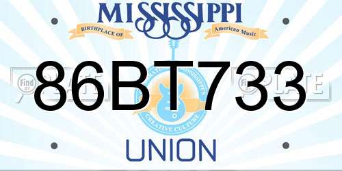 86BT733 Mississippi License Plate