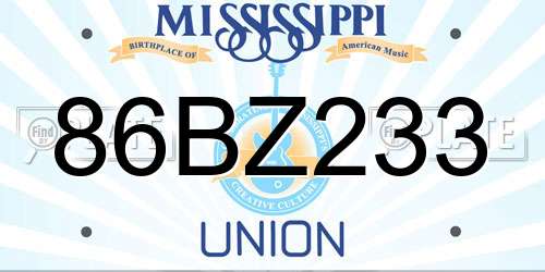 86BZ233 Mississippi License Plate
