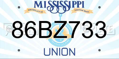 86BZ733 Mississippi License Plate