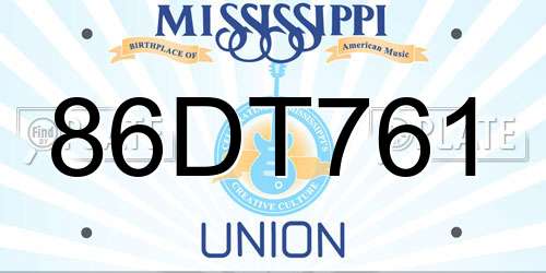 86DT761 Mississippi License Plate