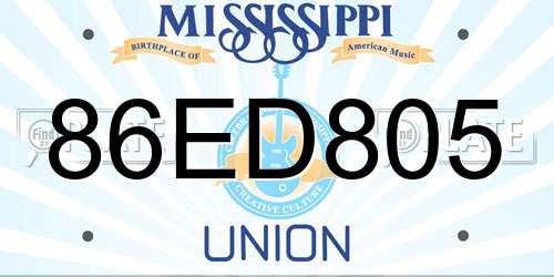 86ED805 Mississippi License Plate