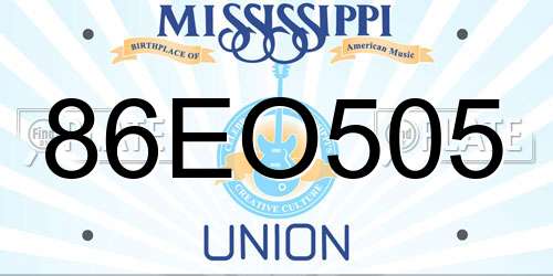 86EO505 Mississippi License Plate