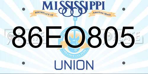 86EO805 Mississippi License Plate