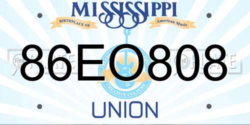 86EO808 Mississippi License Plate