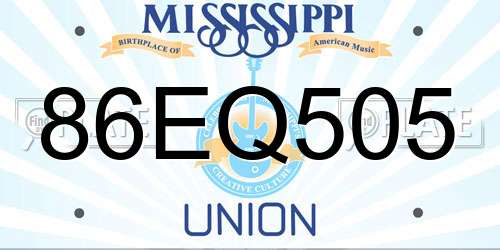 86EQ505 Mississippi License Plate