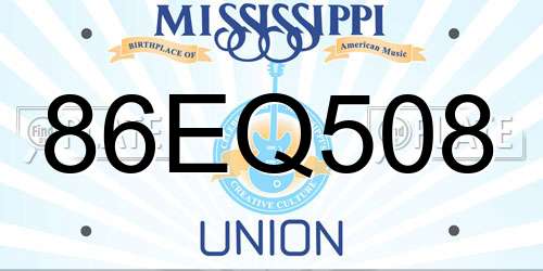 86EQ508 Mississippi License Plate